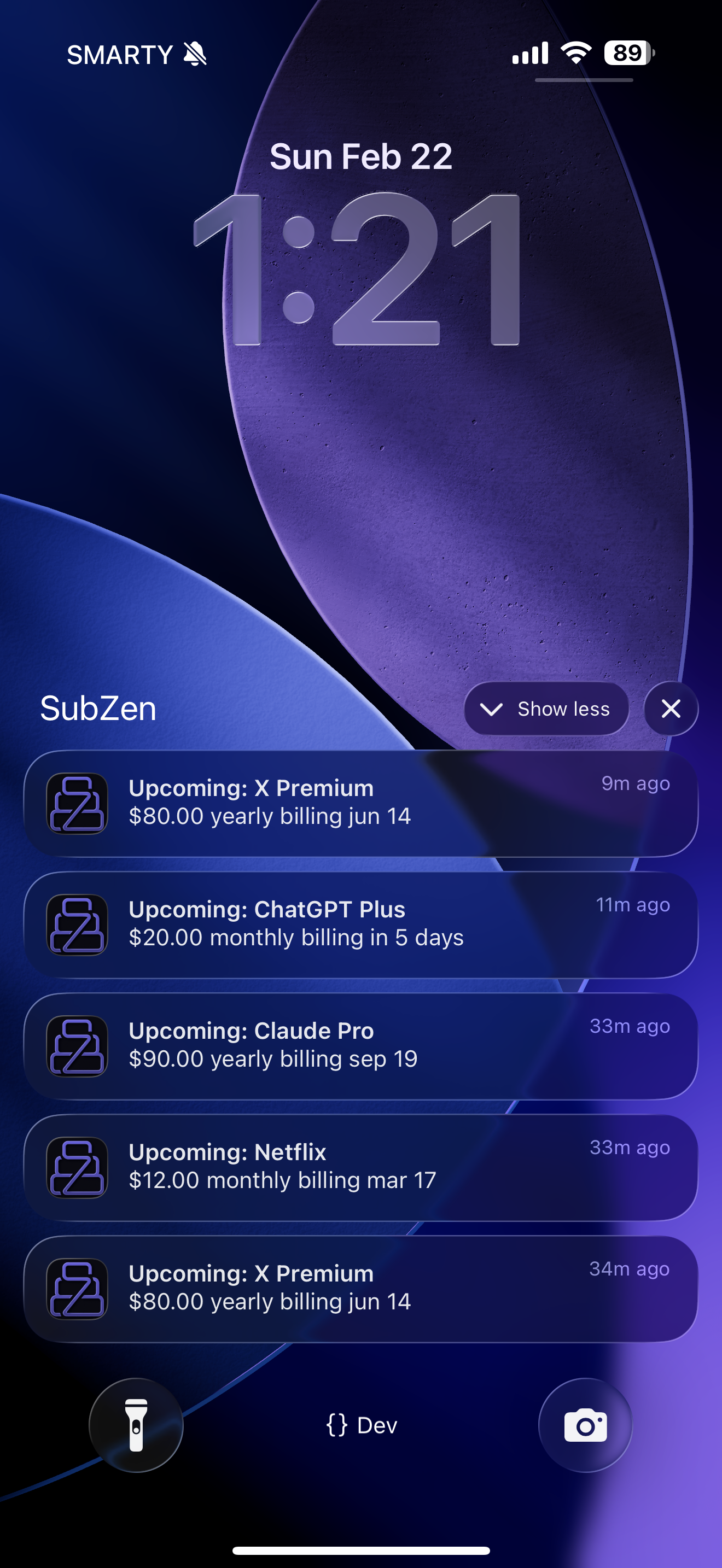 SubZen billing notifications